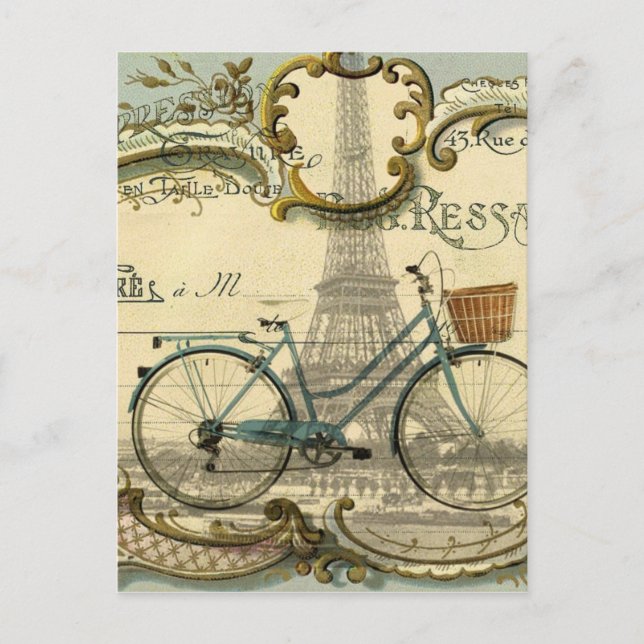 chic traveller vintage bicycles paris eiffel tower postcard (Front)