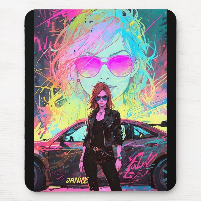 Chic trendy Abstract Anime Female Race Driver Mouse Mat (Front)