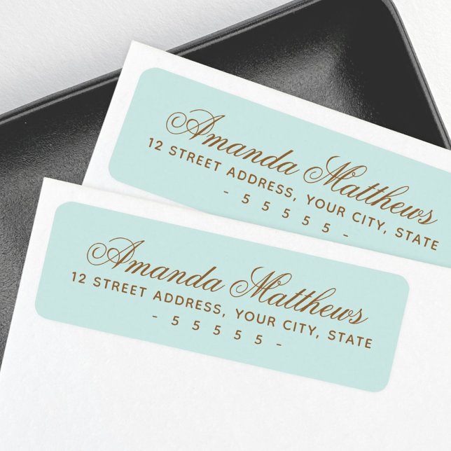 Chic trendy aqua blue calligraphy script address (Chic trendy aqua blue calligraphy script address label)