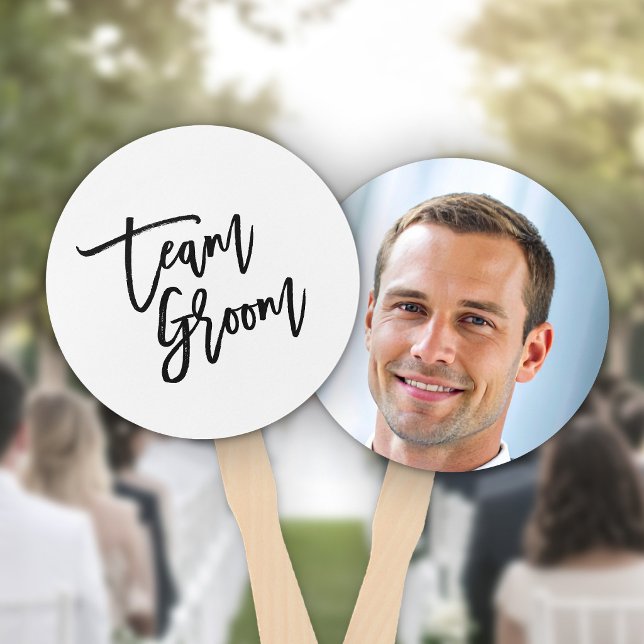 Chic Trendy Black Brush Script Team Groom Hand Fan (Creator Uploaded)
