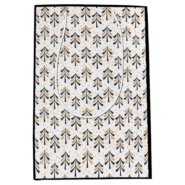 Chic Trendy Black Gold Christmas Trees Holiday  Medium Gift Bag (Front)