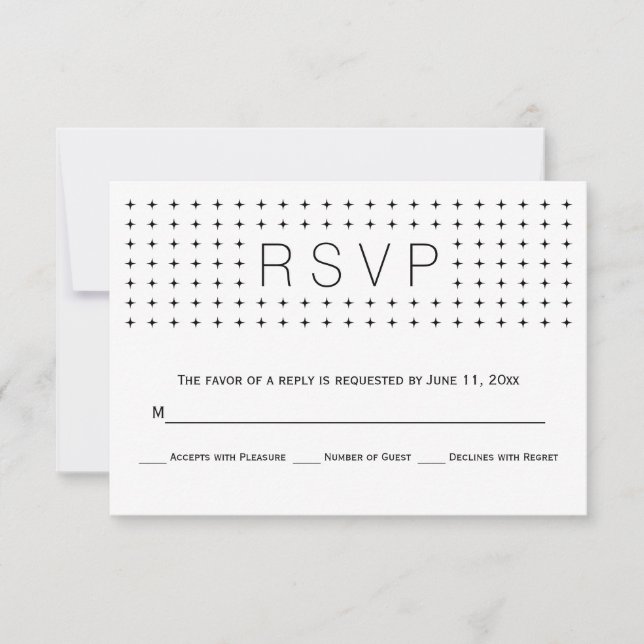 Chic, trendy black, white geometric wedding RSVP Card (Front)