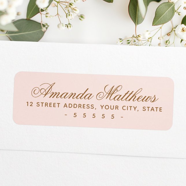 Chic trendy blush pink calligraphy script address (Chic trendy blush pink calligraphy script address label)