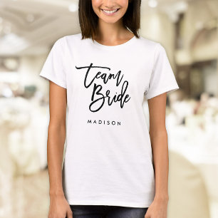 Chic Trendy Brush Black Script Team Bride T-Shirt
