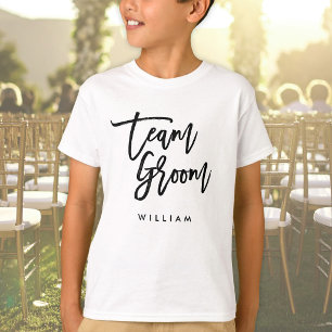 Chic Trendy Brush Black Script Team Groom T-Shirt