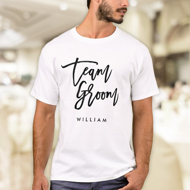 Chic Trendy Brush Black Script Team Groom T-Shirt (Creator Uploaded)