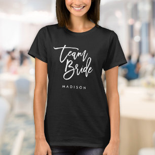 Chic Trendy Brush White Script Team Bride T-Shirt