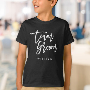 Chic Trendy Brush White Script Team Groom T-Shirt