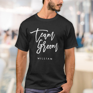 Chic Trendy Brush White Script Team Groom T-Shirt