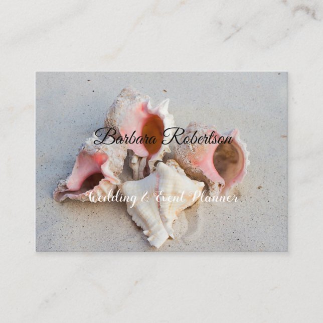Chic Trendy Coastal Beach Seashells Wedding Business Card (Front)