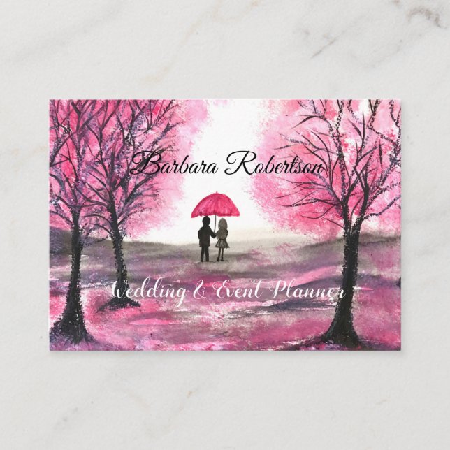 Chic trendy feminine style Cherry blossom Wedding  Business Card (Front)