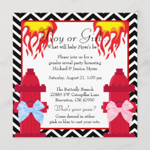 Chic Trendy Fire Fighter Chevron Gender Reveal Invitation