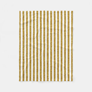 Chic Trendy Gold White Stripes Glitter Photo Print Fleece Blanket