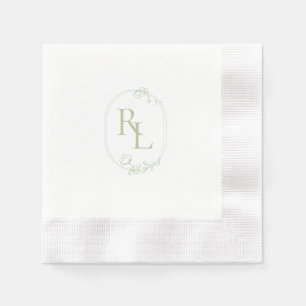 Chic & Trendy Green Floral Monogram Wedding Napkin