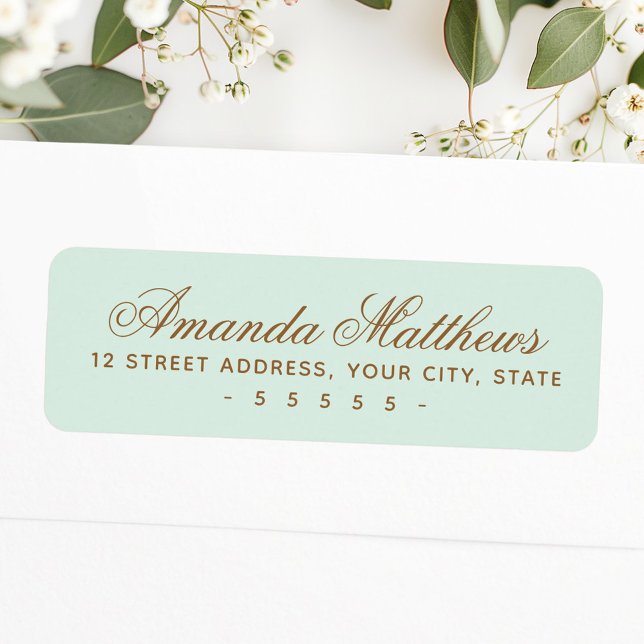 Chic trendy mint green calligraphy script address (Chic trendy mint green calligraphy script address label)