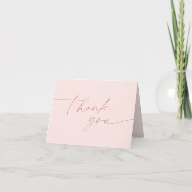 Chic trendy modern script blush pink bridal shower thank you card (Front)