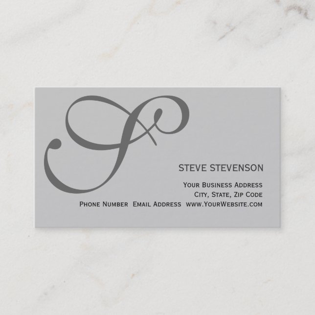 Chic Trendy Monogram Grey Business Card (Front)