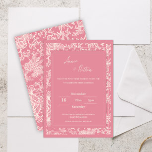 Chic Trendy Pink  Floral Frame Wedding Invitation 