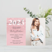 Chic trendy pink glitter ombre photo graduation invitation (Standing Front)