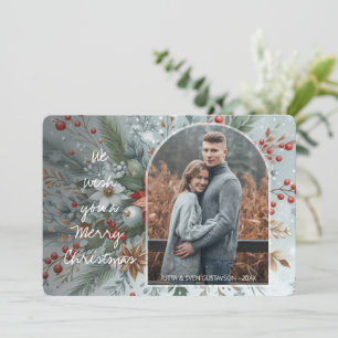 Chic Trendy Red Floral Berries Holiday Wreath Card