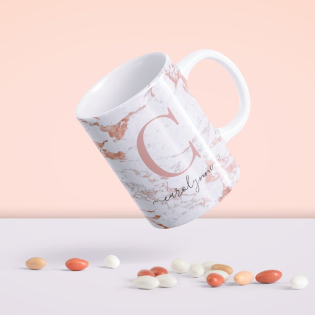 Chic Trendy Rose Gold Foil Marble Monogram Coffee Mug (Creator Uploaded)
