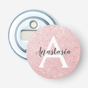 Chic & Trendy Rose Gold Glitter Sparkles Monogram Bottle Opener