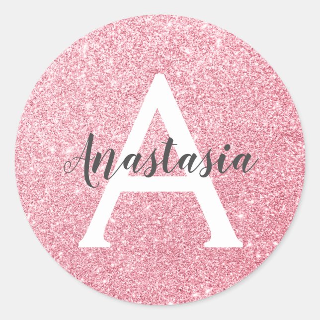 Chic & Trendy Rose Gold Glitter Sparkles Monogram Classic Round Sticker (Front)