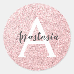 Chic & Trendy Rose Gold Glitter Sparkles Monogram Classic Round Sticker