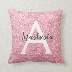 Chic & Trendy Rose Gold Glitter Sparkles Monogram Cushion