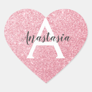 Chic & Trendy Rose Gold Glitter Sparkles Monogram Heart Sticker
