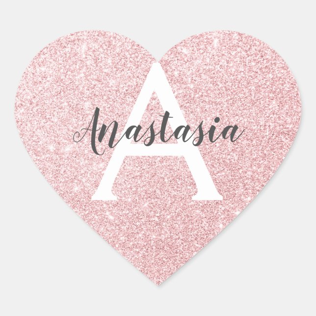 Chic & Trendy Rose Gold Glitter Sparkles Monogram Heart Sticker (Front)