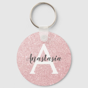 Chic & Trendy Rose Gold Glitter Sparkles Monogram Key Ring