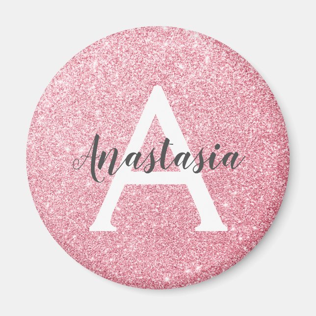 Chic & Trendy Rose Gold Glitter Sparkles Monogram Magnet (Front)