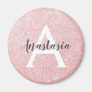 Chic & Trendy Rose Gold Glitter Sparkles Monogram Magnet