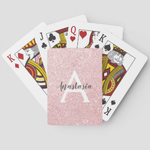 Chic & Trendy Rose Gold Glitter Sparkles Monogram Playing Cards