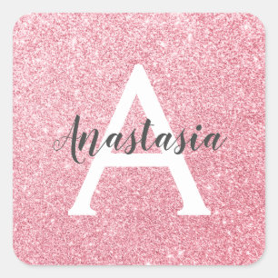 Chic & Trendy Rose Gold Glitter Sparkles Monogram Square Sticker