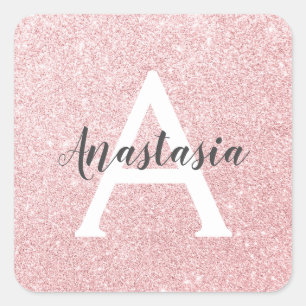 Chic & Trendy Rose Gold Glitter Sparkles Monogram Square Sticker
