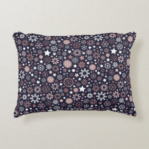 Chic trendy rose gold metallic snowflakes decorative cushion