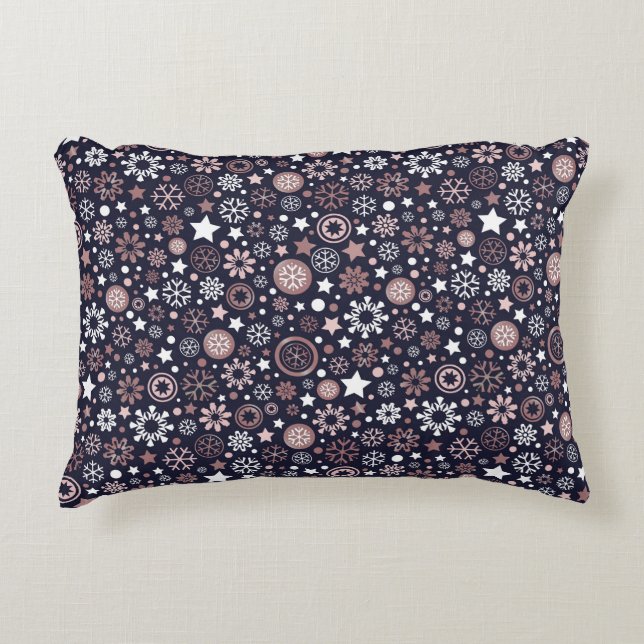 Chic trendy rose gold metallic snowflakes decorative cushion (Front)