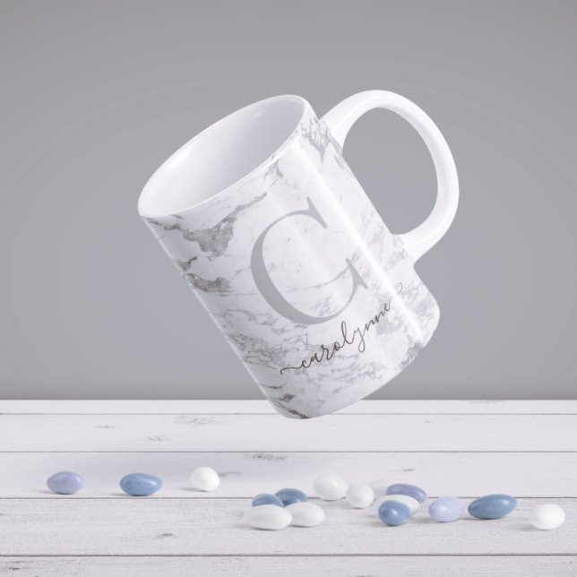 Chic Trendy Silver Foil Marble Monogram Coffee Mug (Creator Uploaded)