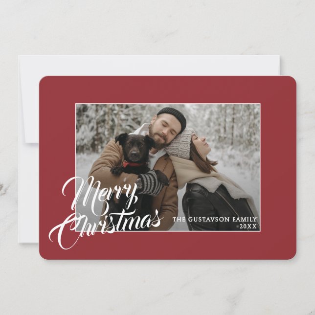 Chic Trendy Simple Traditional Red Border Holiday Card (Front)