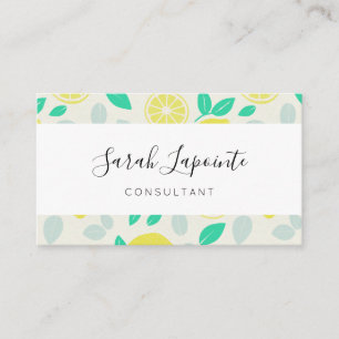 Chic & Trendy Summer Lemon Pattern in Cream Business Card
