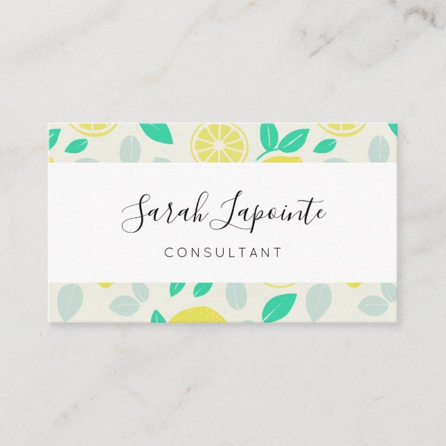 Chic & Trendy Summer Lemon Pattern in Cream Business Card (Front)