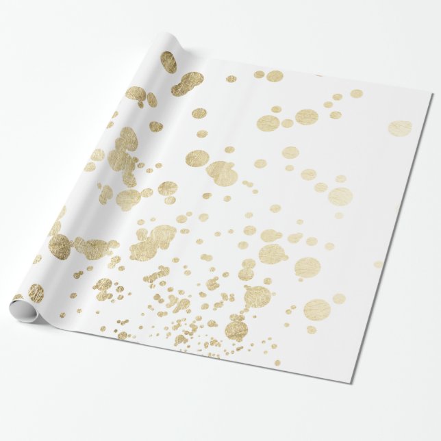 Chic trendy white faux gold elegant confetti dots wrapping paper (Unrolled)