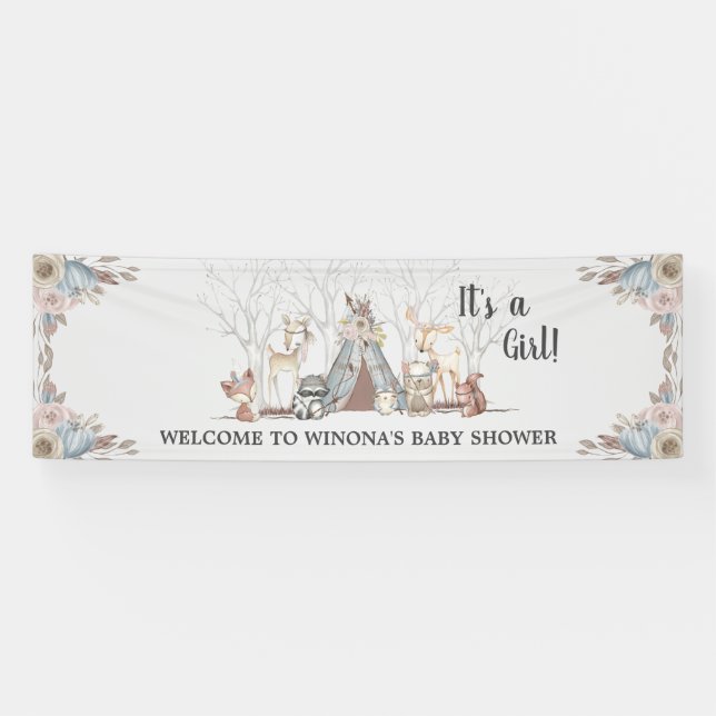 Chic Tribal Woodland Animals Baby Shower Backdrop Banner (Horizontal)
