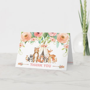 Chic Tribal Woodland Animals Baby Shower Birthday Thank You Card