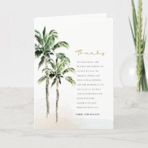 Chic Tropical Beach Palm Trees Watercolor Wedding Thank You Card