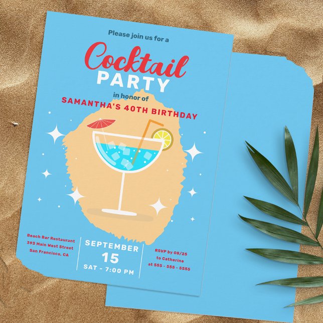 Chic Tropical Blue Cocktail Soirée Birthday Party Invitation (Creator Uploaded)