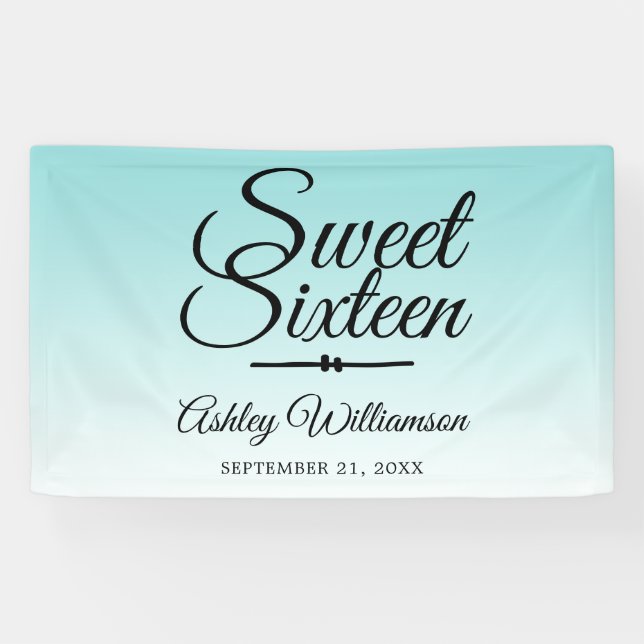 Chic Tropical Blue Ombre Sweet 16 16th Birthday Banner (Horizontal)