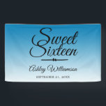 Chic Tropical Blue Ombre Sweet 16 16th Birthday Banner<br><div class="desc">A chic tropical blue ombre design Sweet 16 birthday party banner. The bright blue fades onto a white background. The text "Sweet Sixteen" in black is set in modern script. Elegant 16th birthday party banner for a glamourous Sweet Sixteen, perfect for her, the fashionista who loves modern pattern, luxury and...</div>